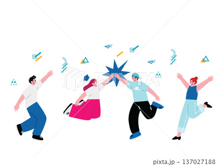 ジャンプして喜ぶ若い男女 ジャンプして喜ぶ若い男女 137027188