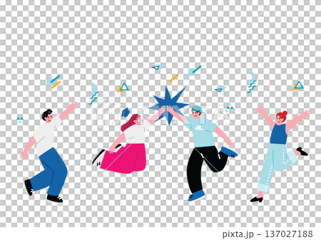 ジャンプして喜ぶ若い男女 ジャンプして喜ぶ若い男女 137027188