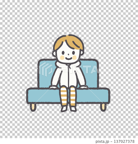 一組插圖，描繪了穿著休閒服裝的人們坐在沙發上。 137027378