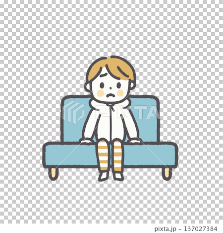 一組插圖，描繪了穿著休閒服裝的人們坐在沙發上。 137027384