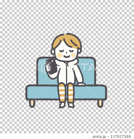 Illustration set of people sitting on sofas in casual clothes Illustration set of people sitting on sofas in casual clothes 137027389