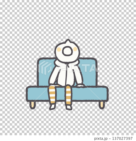 一組插圖，描繪了穿著休閒服裝的人們坐在沙發上。 137027397