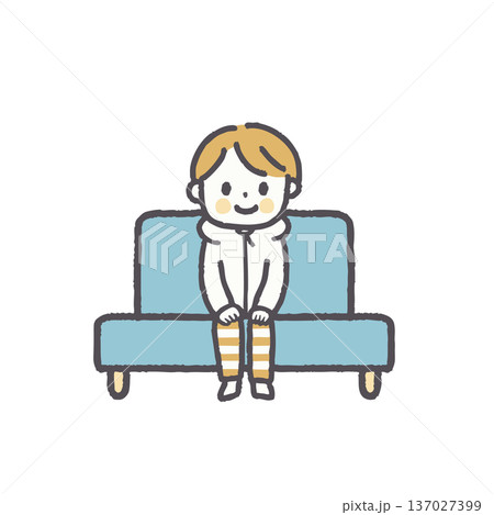 普段着でソファに座る人物のイラストセット 普段着でソファに座る人物のイラストセット 137027399