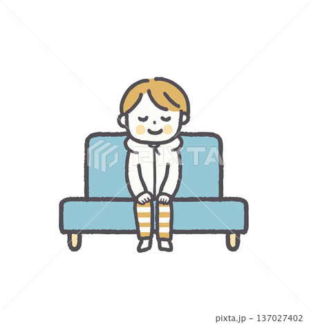 普段着でソファに座る人物のイラストセット 137027402
