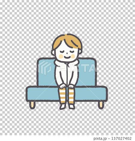 一組插圖，描繪了穿著休閒服裝的人們坐在沙發上。 137027402