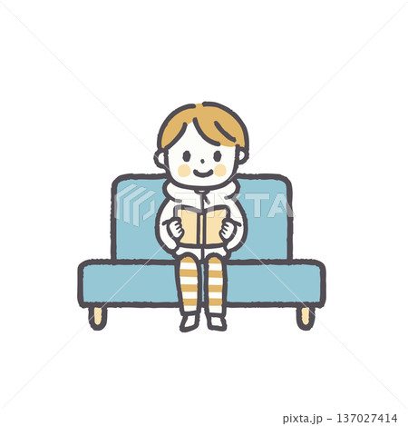 普段着でソファに座る人物のイラストセット 普段着でソファに座る人物のイラストセット 137027414