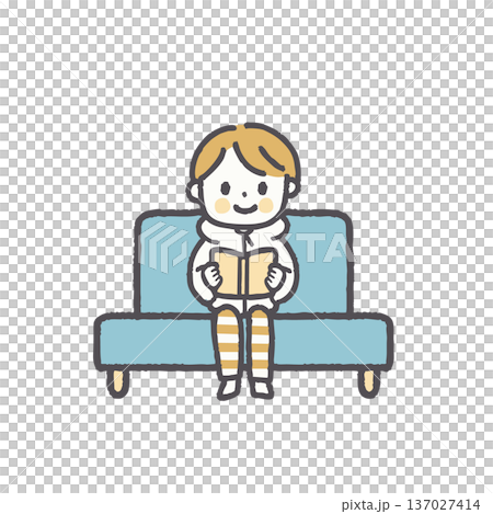 普段着でソファに座る人物のイラストセット 普段着でソファに座る人物のイラストセット 137027414