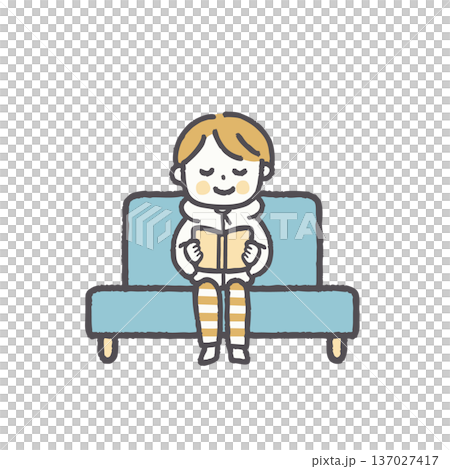 普段着でソファに座る人物のイラストセット 普段着でソファに座る人物のイラストセット 137027417