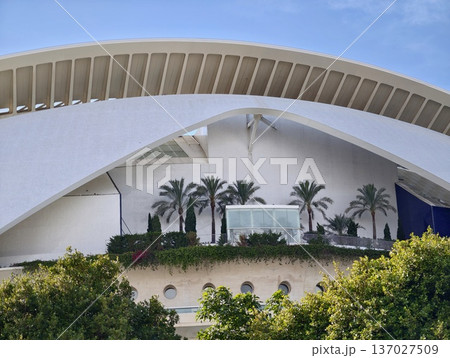 Serene modern museum setting, Peaceful museum space featuring circular openings and vibrant greenery Serene modern museum setting, Peaceful museum space featuring circular openings and vibrant greenery 137027509