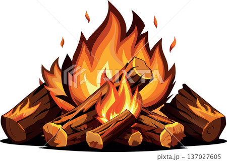 Bonfire burning with brightly burning flames on a white background Bonfire burning with brightly burning flames on a white background 137027605