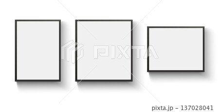 Realistic black picture frame mockup set with clean borders, isolated blank photo frames for home decoration, photography presentation, gallery walls, interior design, and branding showcases. Vector Realistic black picture frame mockup set with clean borders, isolated blank photo frames for home decoration, photography presentation, gallery walls, interior design, and branding showcases. Vector 137028041