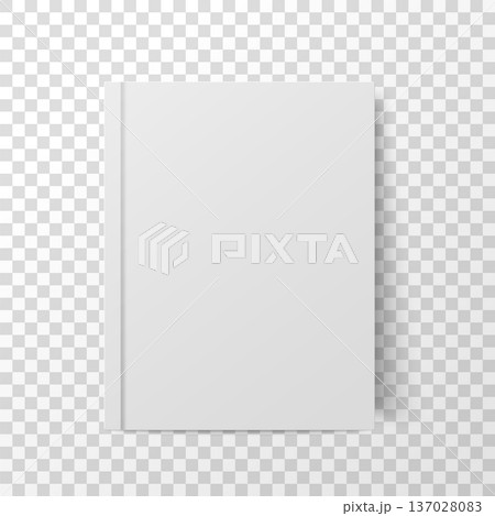 White blank book cover mockup isolated on transparent background, realistic closed vertical book, magazine or notebook template shown from front side for branding, publishing, editorial, and 137028083
