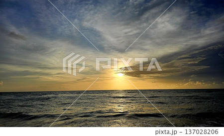 Golden Sunset over the Ocean Horizon 137028206