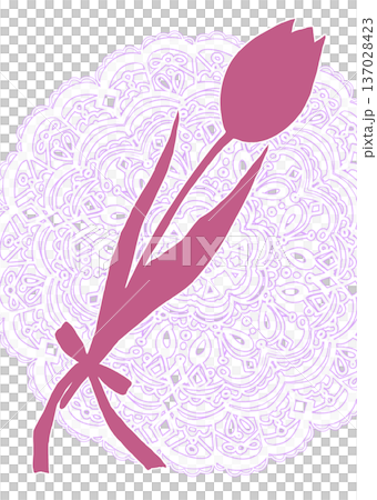 Single tulip, ribbon, silhouette, lace 137028423