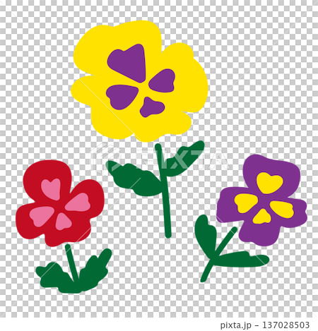 Colorful pansy drawing style illustration set 137028503