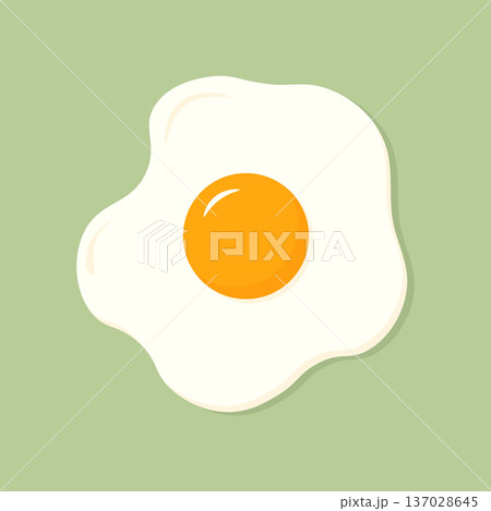Fried egg icon isolated on soft green background. Top view. Flat vector illustration 137028645