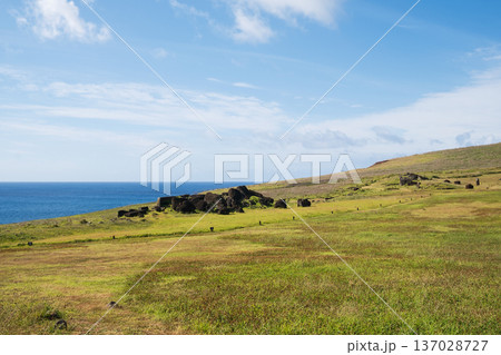 アフ・ビナプの全景、ラパ・ヌイ国立公園イースター島 137028727