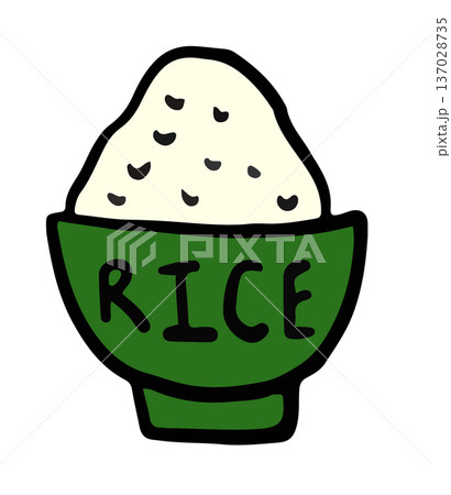 Hand drawn rice bowl for Japanese food, Asian snack, sticker, menu, cafe, restaurant, breakfast, lunch, recipe, ingredients, supermarket, grocery shopping, cuisine, quick meal, mart, kitchenware	 137028735