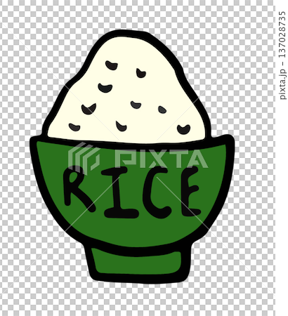 Hand drawn rice bowl for Japanese food, Asian snack, sticker, menu, cafe, restaurant, breakfast, lunch, recipe, ingredients, supermarket, grocery shopping, cuisine, quick meal, mart, kitchenware	 137028735