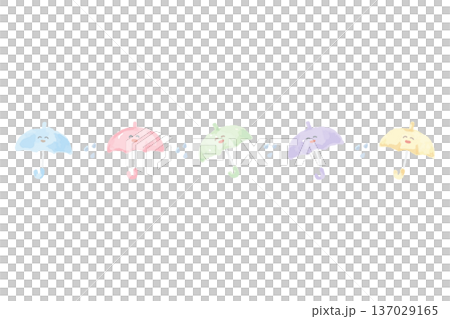 幼稚園・保育園向け 6月のやさしい水彩挿絵イラストシリーズ｜笑顔の傘のライン 137029165