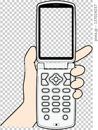 折りたたみ式ガラホを持つ手 137029257