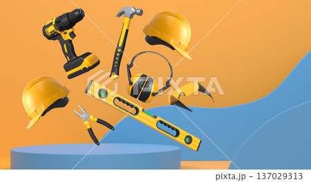 Abstract scene or podium for product showcase on monochrome background. Abstract scene or podium for product showcase on monochrome background. 137029313