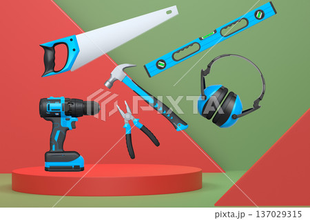 Abstract scene or podium for product showcase on monochrome background. 137029315