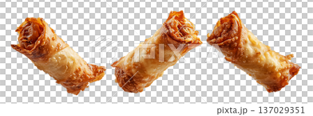 Set of Australia Chiko Roll or crispy  fried chicken wrap stuffed with melted cheese, bell peppers, and meat, on white background 137029351