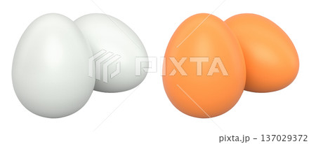 Brown and white eggs placed side by side isolated on white transparent background. Brown and white eggs placed side by side isolated on white transparent background. 137029372