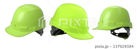 Set of construction safety helmets isolated on white transparent background, symbolizing safety and industry standards 137029384