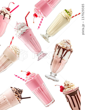 Multiple milkshakes with whipped cream shown...のイラスト素材 [137029385] - PIXTA
