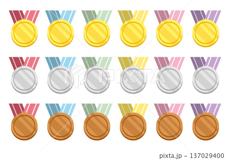 可愛いリボンとメダルのイラストセット 可愛いリボンとメダルのイラストセット 137029400