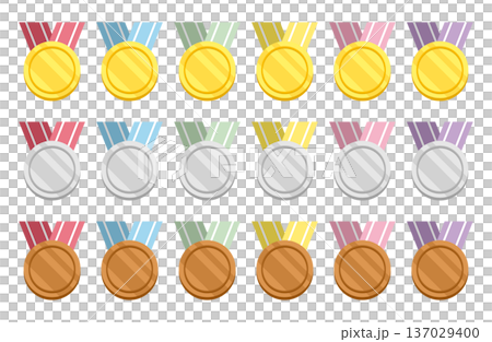 可愛いリボンとメダルのイラストセット 可愛いリボンとメダルのイラストセット 137029400