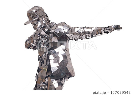 Reflective sculpture in dynamic pose captivates with shiny facets Reflective sculpture in dynamic pose captivates with shiny facets 137029542