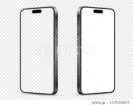Realistic smartphone mockup. Front and side view with white and empty screen on transparent background. Realistic smartphone mockup. Front and side view with white and empty screen on transparent background. 137030055
