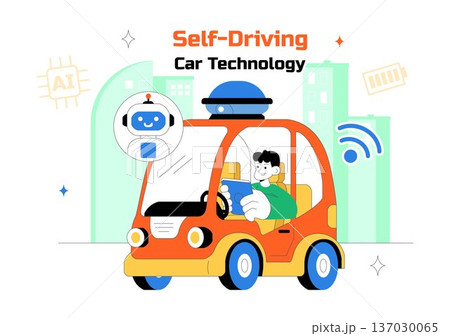 Self Driving Car Technology Vector Illustration Featuring Smart Autonomous Vehicle System And Digital Navigation In a Flat Style Background Self Driving Car Technology Vector Illustration Featuring Smart Autonomous Vehicle System And Digital Navigation In a Flat Style Background 137030065