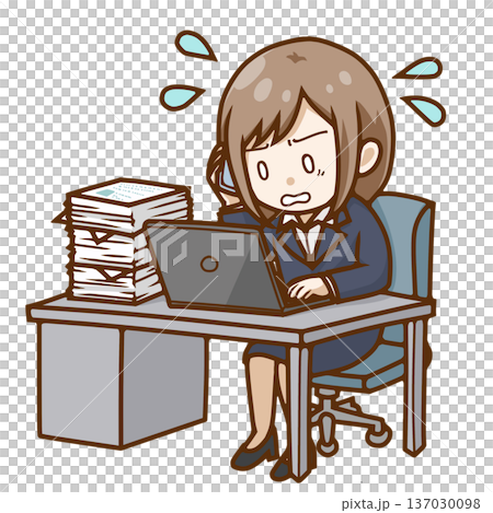 A businesswoman busy answering the phone and doing desk work (overwork/multitasking) A businesswoman busy answering the phone and doing desk work (overwork/multitasking) 137030098