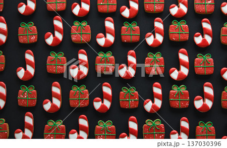 Christmas handmade gingerbread cookies covered with multi-colored icing. Christmas handmade gingerbread cookies covered with multi-colored icing. 137030396