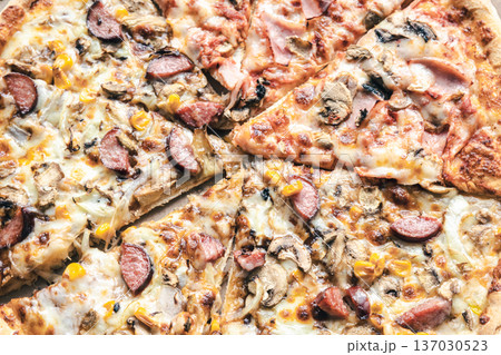 Close up, appetizing pizza slices, food background. 137030523