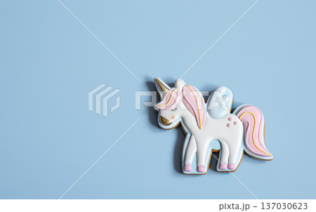Close-up of a gingerbread in the form of a unicorn. 137030623