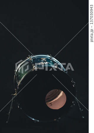 Bass drum, musical instrument on black background. 137030943
