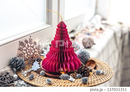 Christmas background with a decorative Christmas tree and other details. Christmas background with a decorative Christmas tree and other details. 137031351
