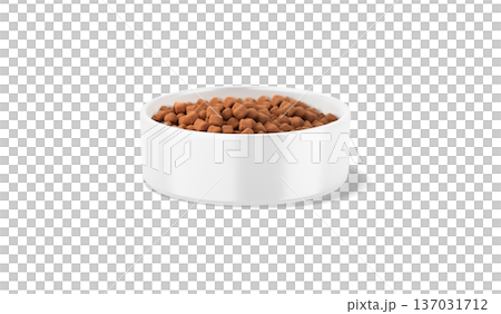Blank white ceramic dog bowl with snack mockup, front view, png transparent background, 3d rendering. Empty porcelain pan with animal food mock up cut out. Clear kibble forage for domestic pets. Blank white ceramic dog bowl with snack mockup, front view, png transparent background, 3d rendering. Empty porcelain pan with animal food mock up cut out. Clear kibble forage for domestic pets. 137031712