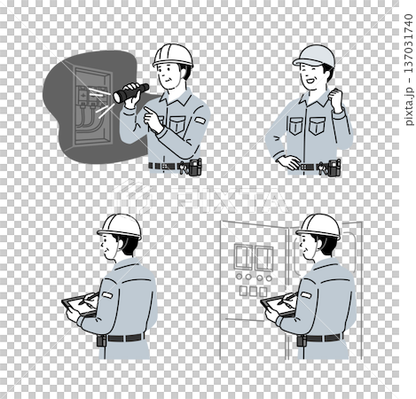 設備保全・電気点検スタッフのポーズセットイラスト3 設備保全・電気点検スタッフのポーズセットイラスト3 137031740