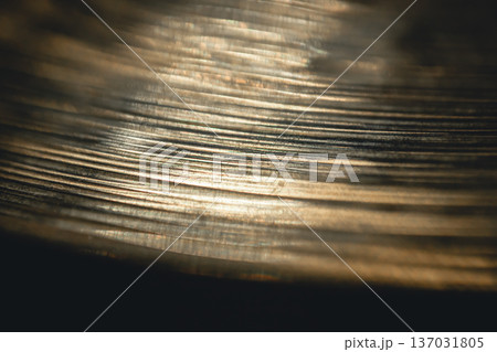 Close up of hi hat surface, drum cymbal close-up. Close up of hi hat surface, drum cymbal close-up. 137031805