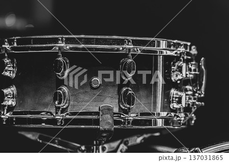 Close-up of a snare drum, part of a drum kit. 137031865