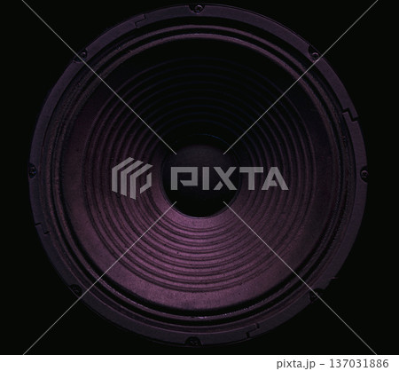 Closeup of stereo loudspeaker on black background. Closeup of stereo loudspeaker on black background. 137031886