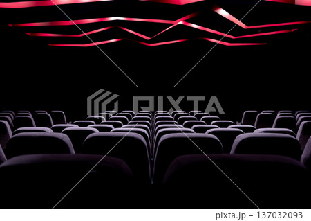Concert hall, cinema hall with switched off lights and soft seats. 137032093