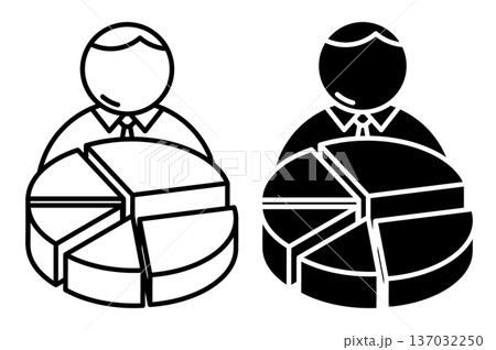 Linear isometric icon. Investor calculates income, expenses, and profit from investments in form of pie chart. Simple vector isolated on white background Linear isometric icon. Investor calculates income, expenses, and profit from investments in form of pie chart. Simple vector isolated on white background 137032250