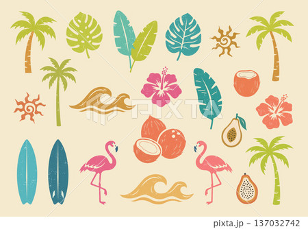 Summer tropical elements and illustrations for vibrant designs. Vector illustration 137032742